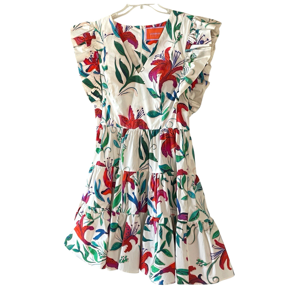 La DOUBLEJ Honeybun Women's Size Large Floral Cotton Tiered Mini Dress Italy NEW - Picture 16 of 16